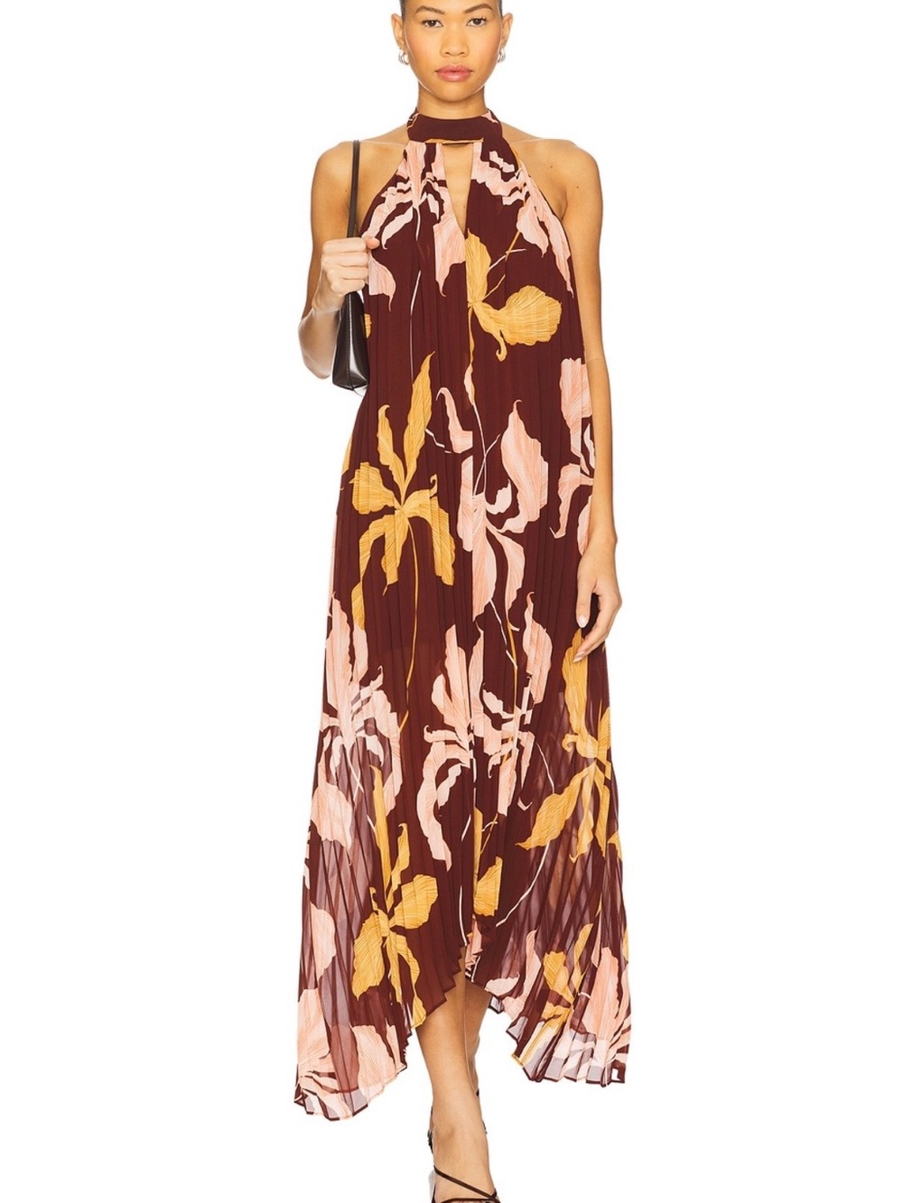 Steve Madden Maraya Dress in Tigerlily Burgundy Floral Asymmetrical Halter